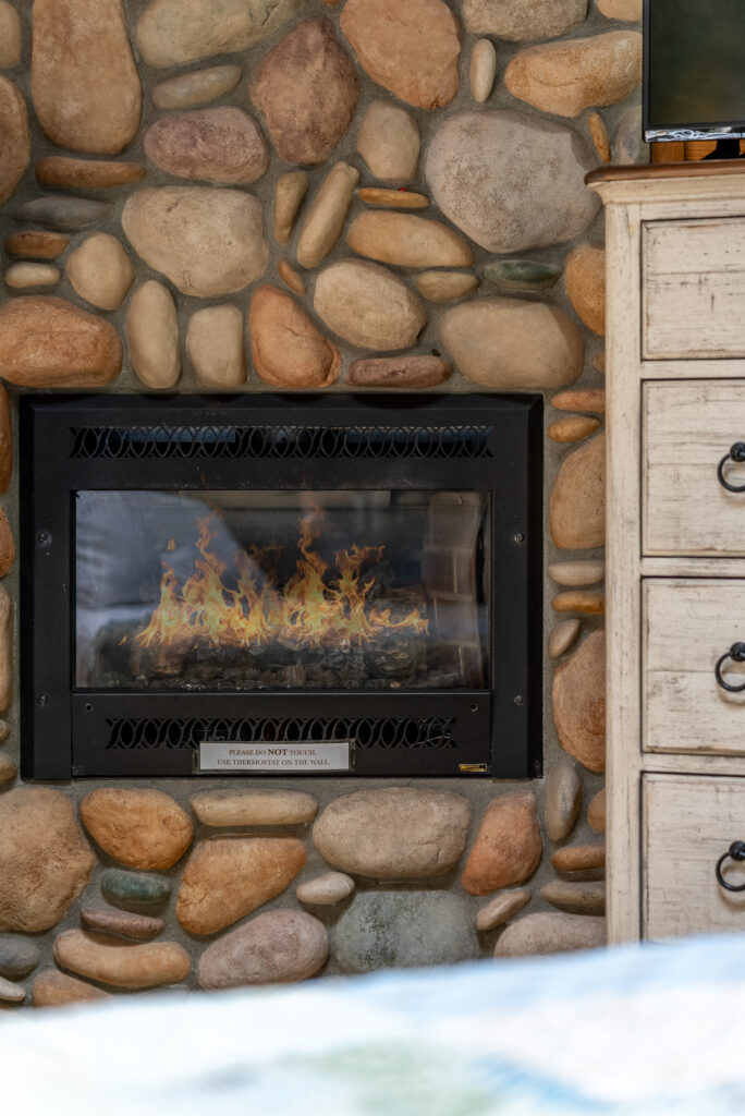 Raven cabin fireplace photo