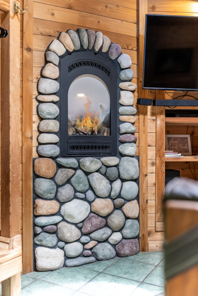 wolf cabin fireplace photo