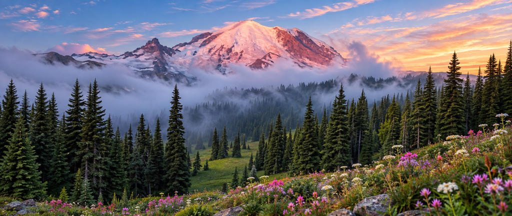 Mount Rainier viewpoint during a scenic Washington road trip