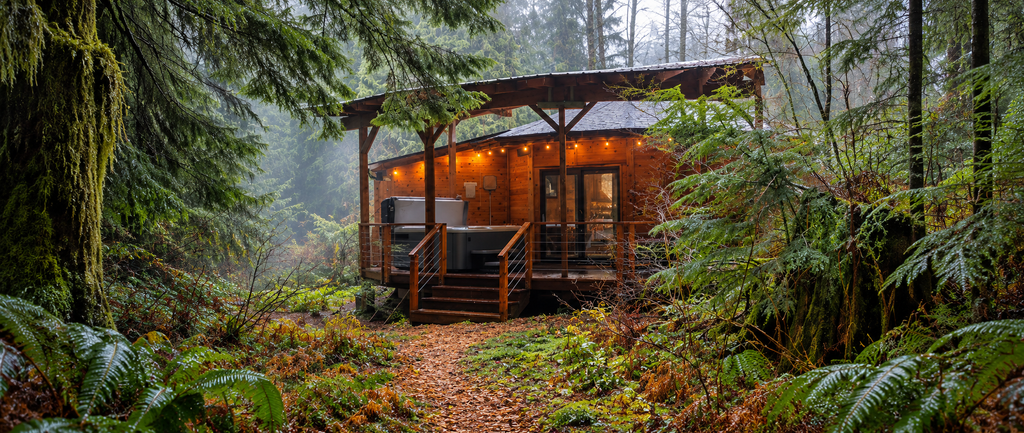 Cozy Thanksgiving cabin in Washington surrounded by autumn forest